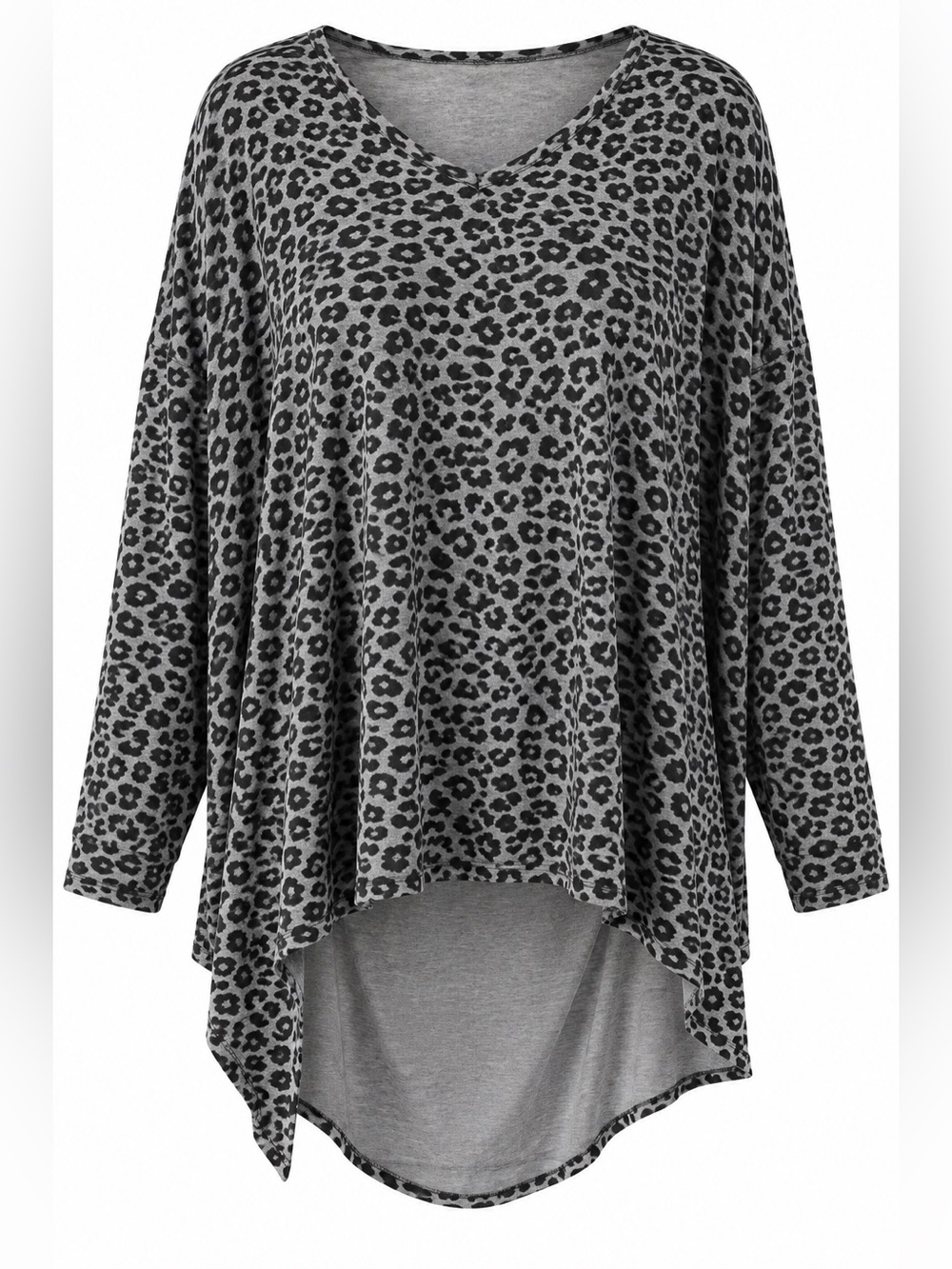 Penningtons 2X Grey Leopard Print High Low Tunic Top Plus Size